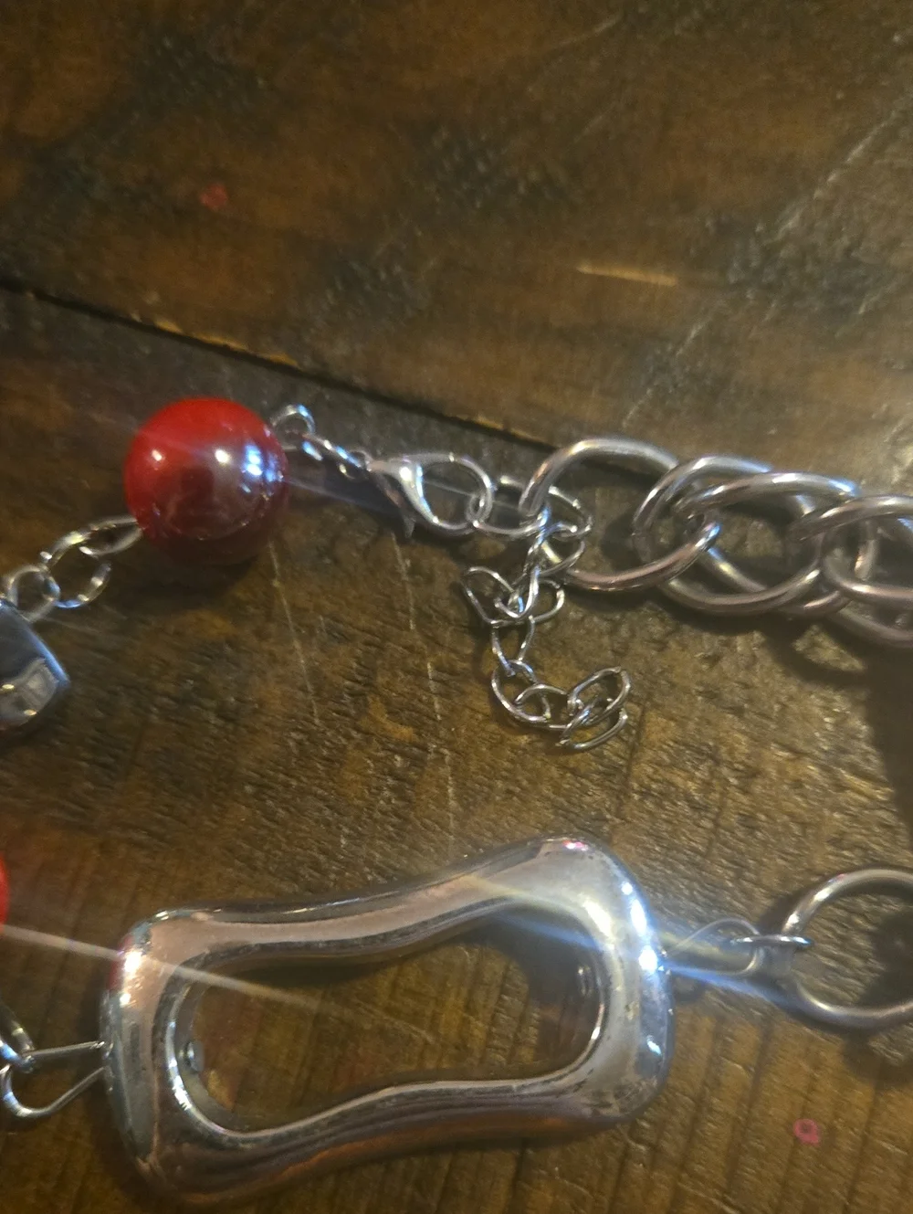 Silver Chain Bracelet with Red Beads